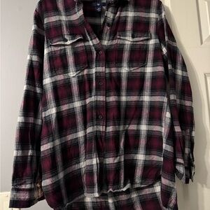 GAP Plaid Button Down Shirt - Burgundy and Black